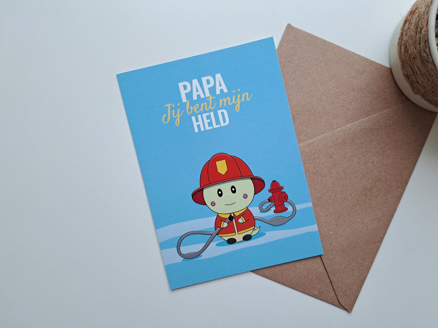 Father's day greeting card and Dinosaur dressed as a firefighter