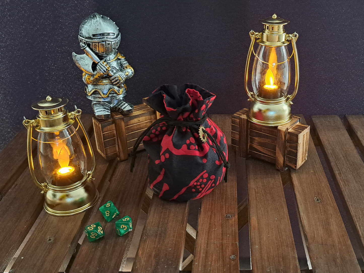 Handmade dice bag out of batic black red pattern