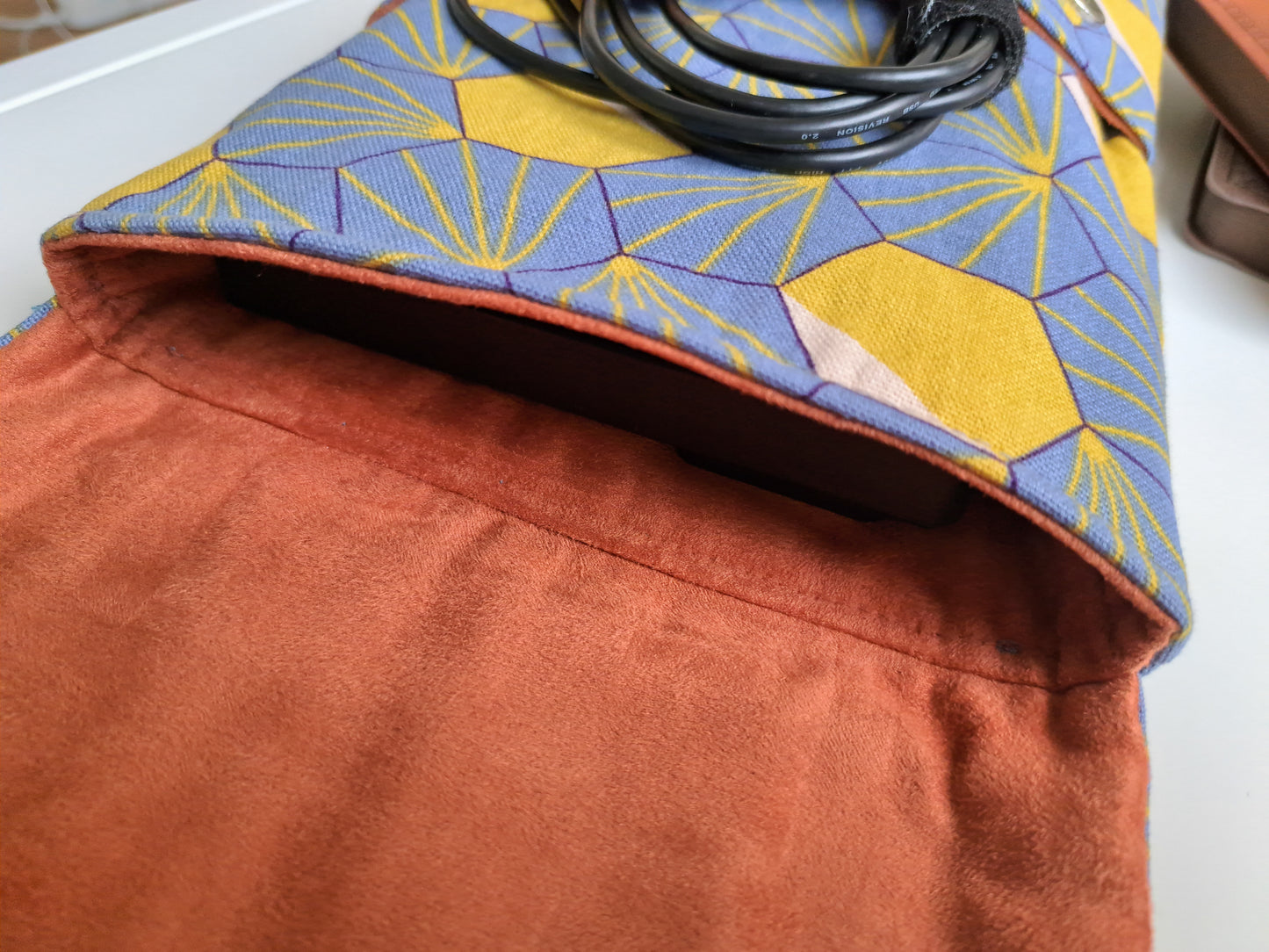 Handmade TKL Mechanical Keyboard Sleeve - Blue & Yellow Hexagons Padded Canvas GummyPinkGraphics