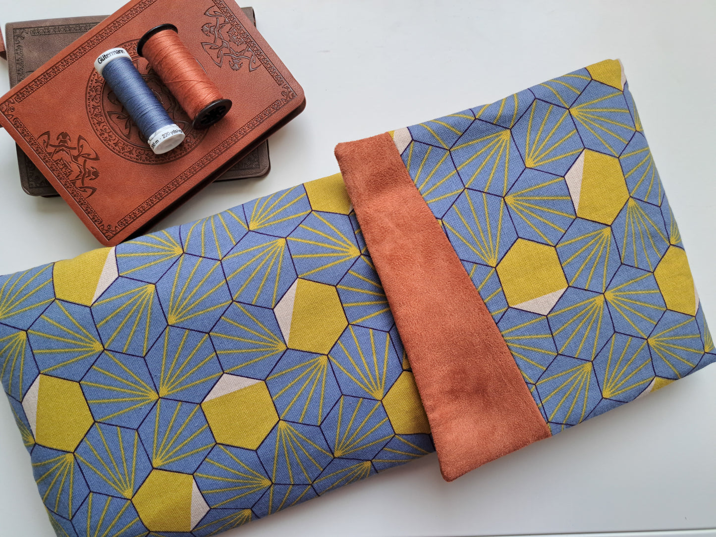 Handmade TKL Mechanical Keyboard Sleeve - Blue & Yellow Hexagons Padded Canvas GummyPinkGraphics