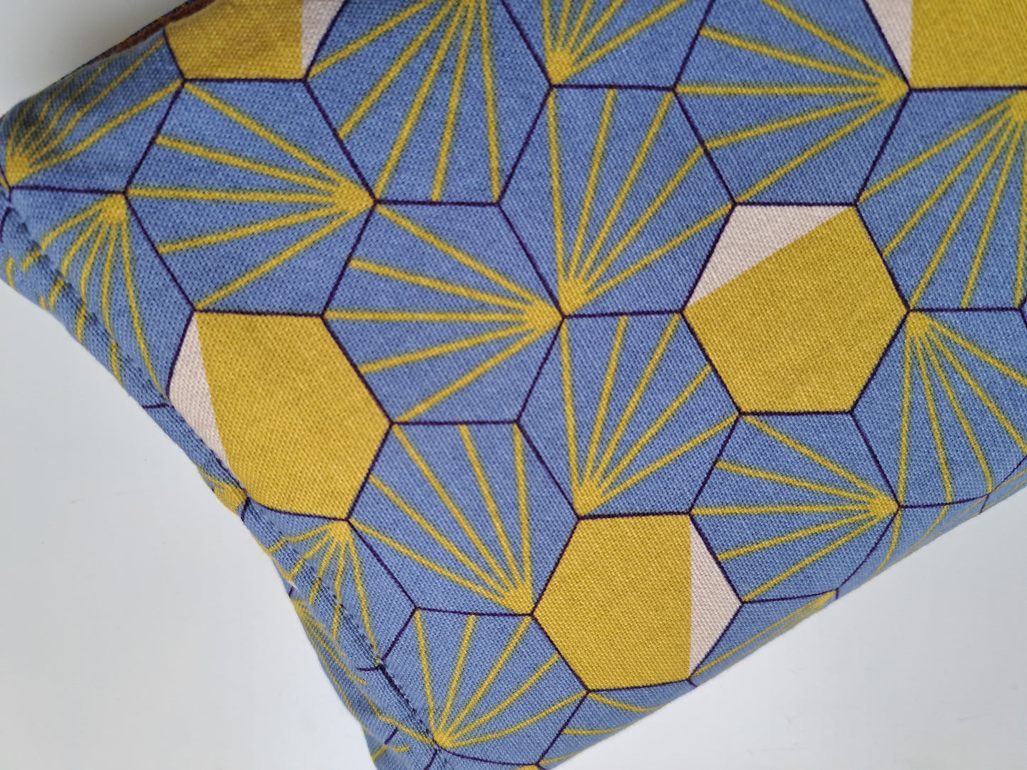 Handmade TKL Mechanical Keyboard Sleeve - Blue & Yellow Hexagons Padded Canvas GummyPinkGraphics
