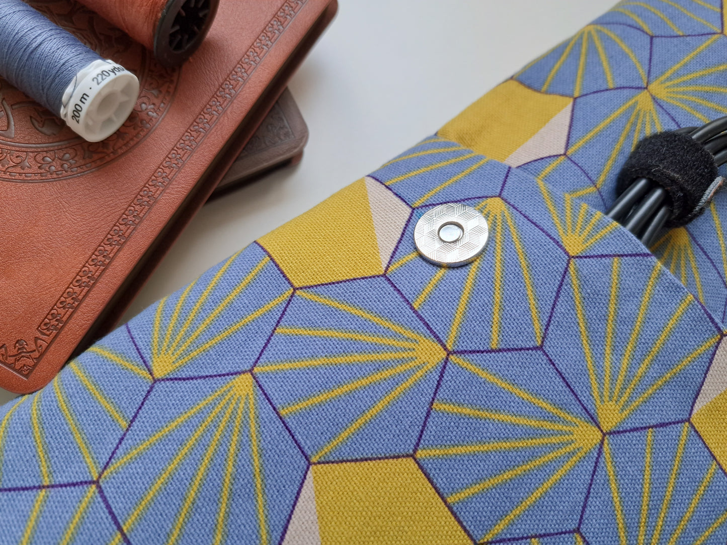 Handmade TKL Mechanical Keyboard Sleeve - Blue & Yellow Hexagons Padded Canvas GummyPinkGraphics