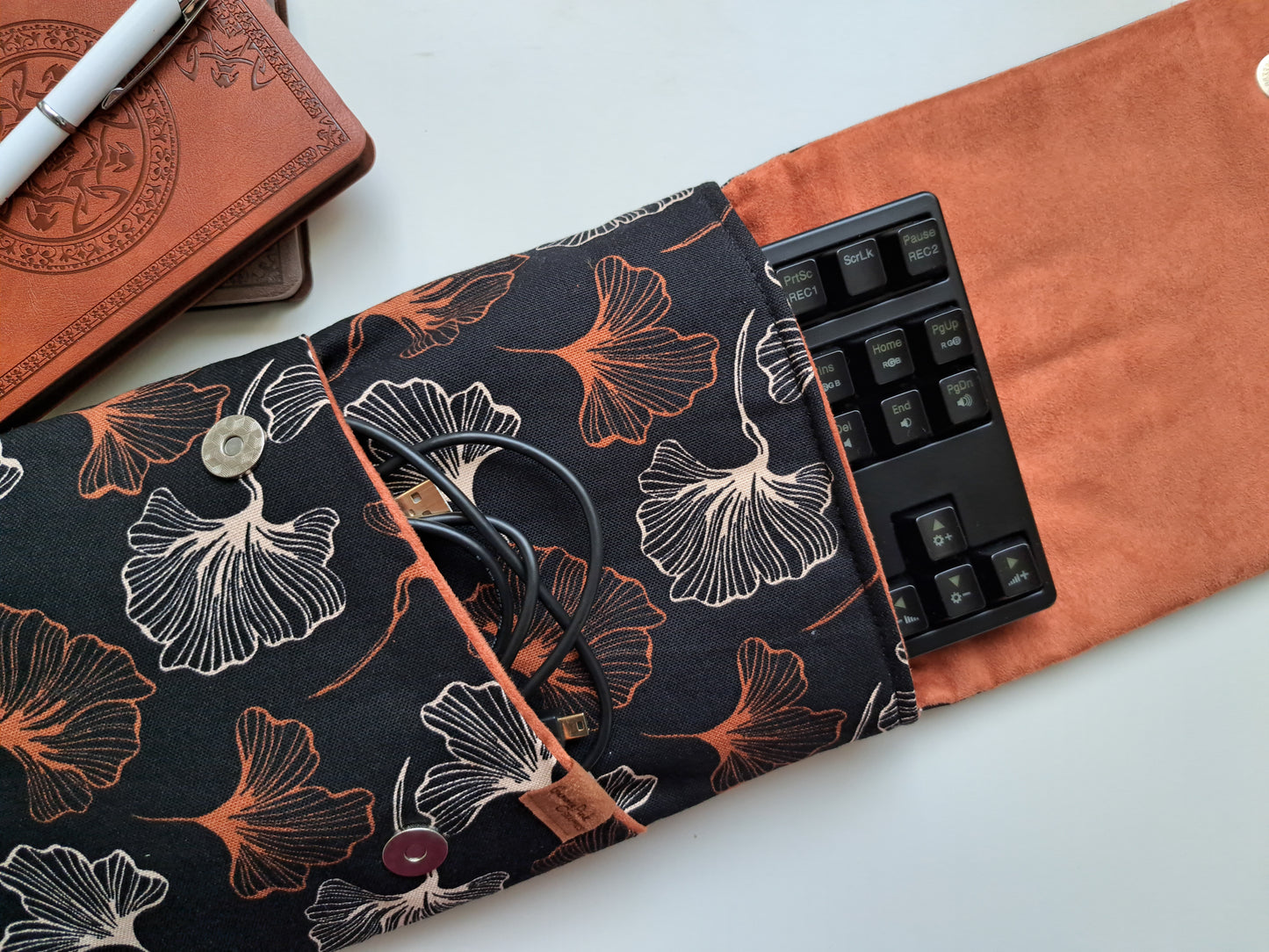 Handmade TKL Mechanical Keyboard Sleeve - Ginkgo Leaves Padded Canvas GummyPinkGraphics