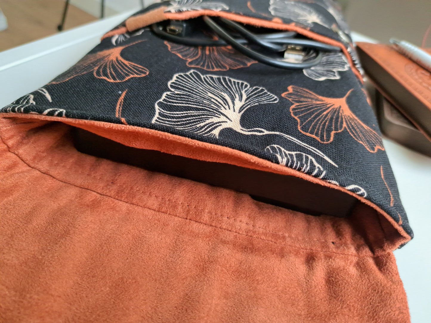 Handmade TKL Mechanical Keyboard Sleeve - Ginkgo Leaves Padded Canvas GummyPinkGraphics