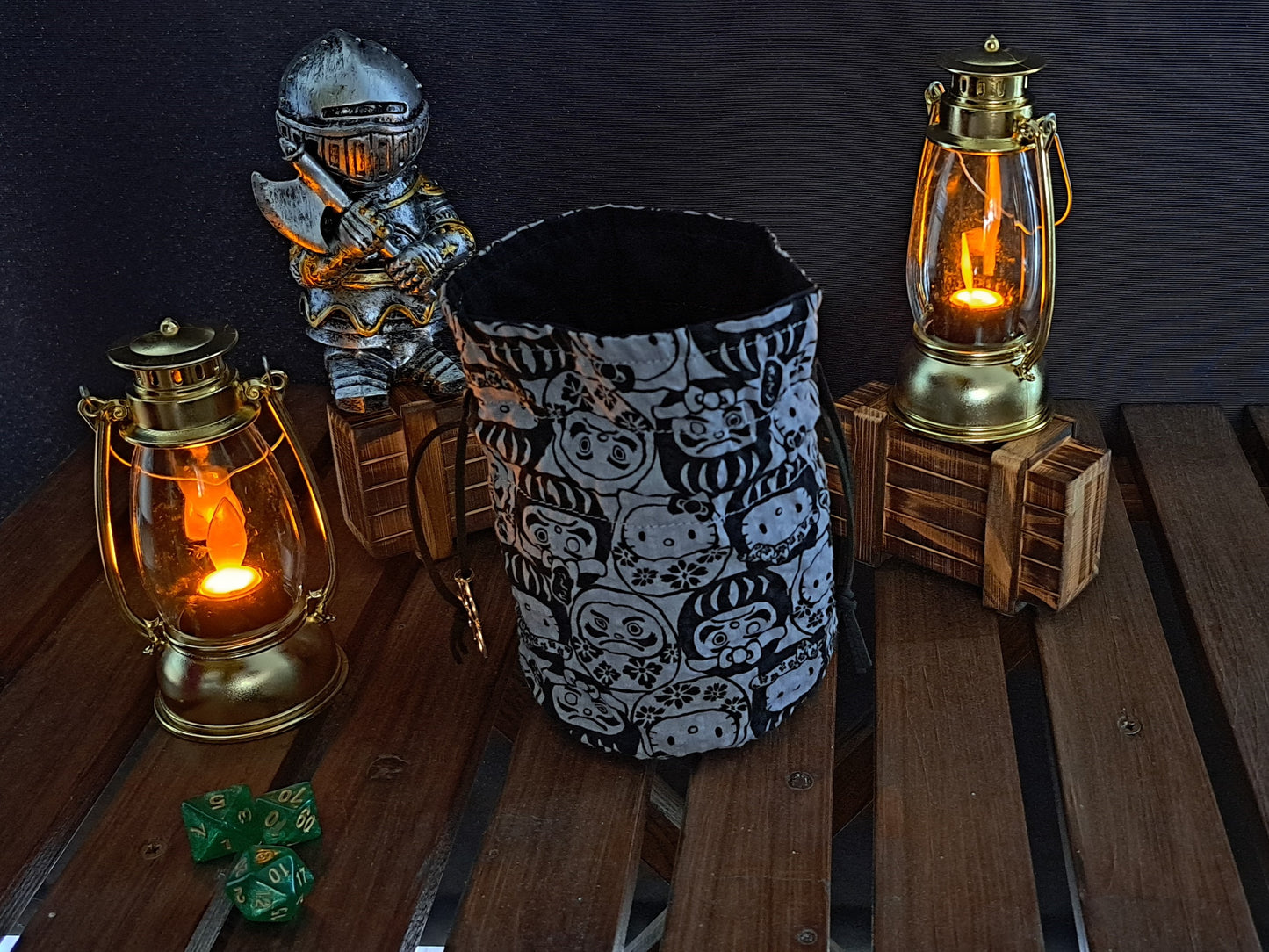 Handmade grey Dice Bag with cute cats pattern