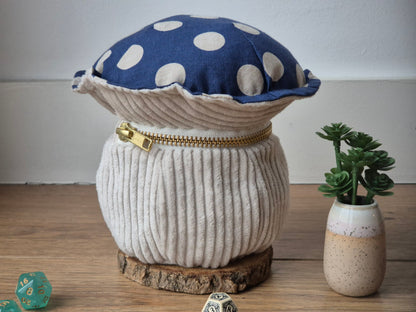 Handmade Mimic Mushroom Dice Bag - Blue With White Dots