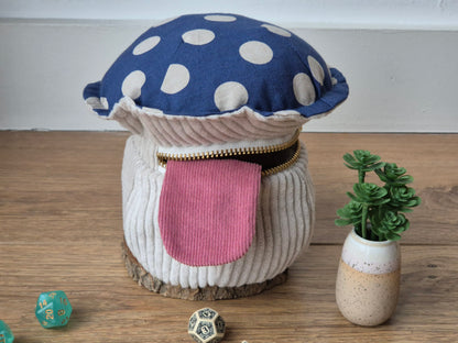 Handmade Mimic Mushroom Dice Bag - Blue With White Dots