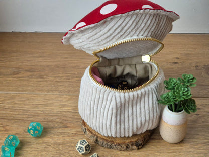 Handmade Mimic Mushroom Dice Bag - Red With White Dots