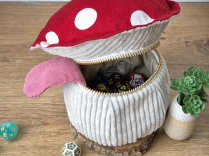 Handmade Mimic Mushroom Dice Bag - Red With White Dots