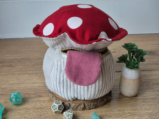 Handmade Mimic Mushroom Dice Bag - Red With White Dots