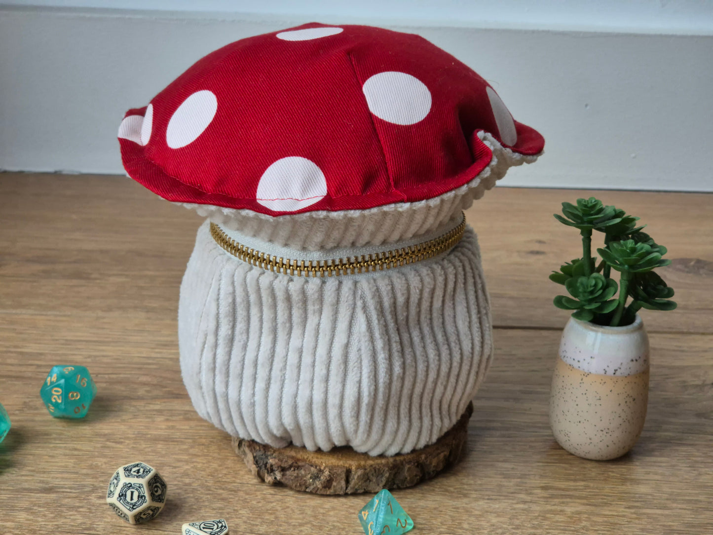 Handmade Mimic Mushroom Dice Bag - Red With White Dots