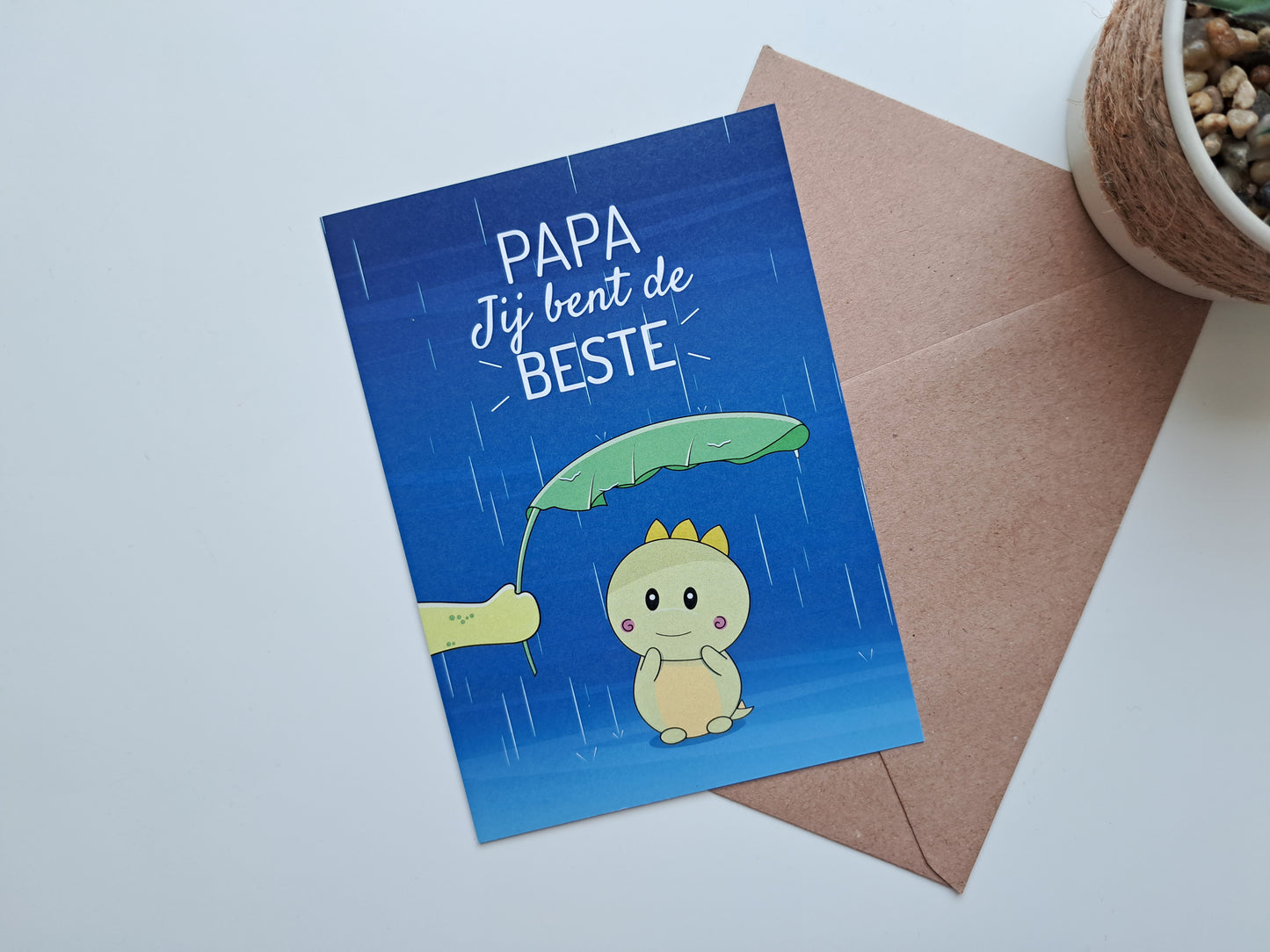 Father's day greeting card with Dinosaur in the rain