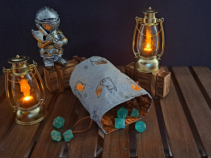 Handmade dice bag with fox pattern