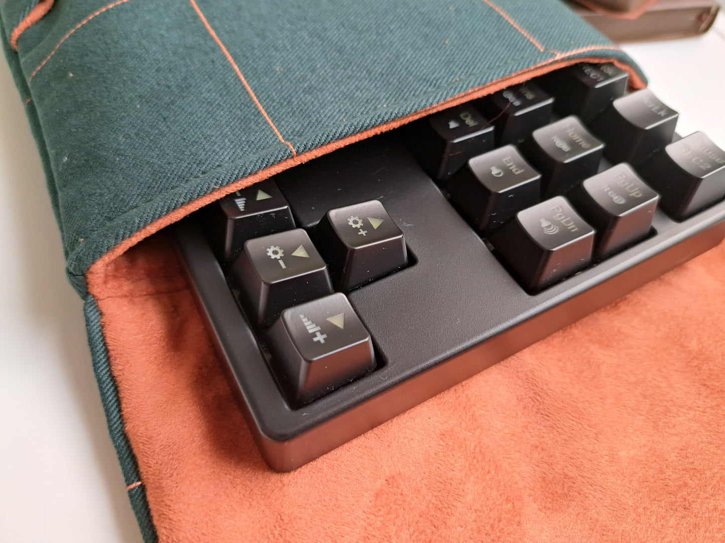 Handmade TKL Mechanical Keyboard Sleeve - Dark Green Squares Padded Canvas GummyPinkGraphics