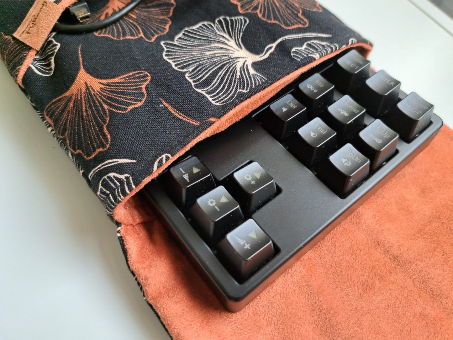 Handmade TKL Mechanical Keyboard Sleeve - Ginkgo Leaves Padded Canvas GummyPinkGraphics